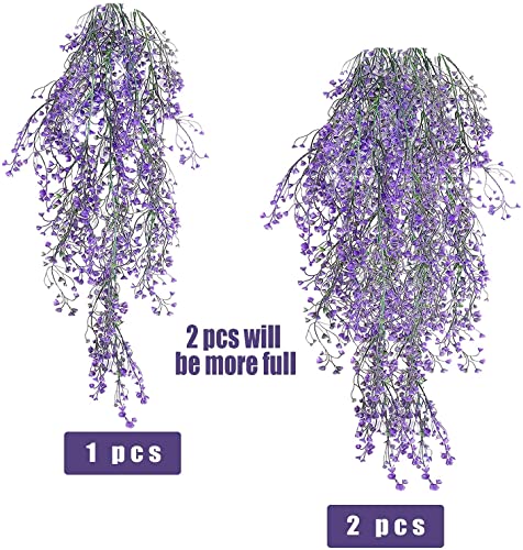 RECUTMS 4pcs Artificial Hanging Plants Indoor Fake Hanging Plants Wall Purple Faux Ferns for Home Garden Wedding Party Indoor Outdoor Decorations - Image 2