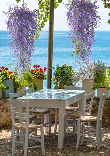 RECUTMS 4pcs Artificial Hanging Plants Indoor Fake Hanging Plants Wall Purple Faux Ferns for Home Garden Wedding Party Indoor Outdoor Decorations - Image 3