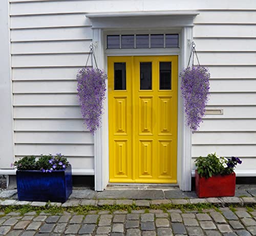 RECUTMS 4pcs Artificial Hanging Plants Indoor Fake Hanging Plants Wall Purple Faux Ferns for Home Garden Wedding Party Indoor Outdoor Decorations - Image 4