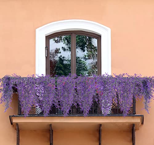 RECUTMS 4pcs Artificial Hanging Plants Indoor Fake Hanging Plants Wall Purple Faux Ferns for Home Garden Wedding Party Indoor Outdoor Decorations - Image 5