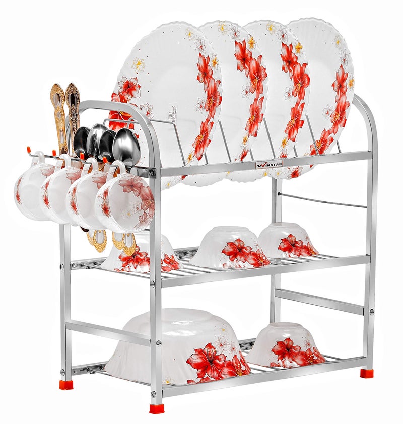 WINSTAR Stainless Steel 3 Shelf Wall Mount Kitchen Utensils Rack | Dish Rack with Plate & Cutlery Stand | Modular Kitchen Storage Rack | Home Organizer (18x18 inches) - Image 2