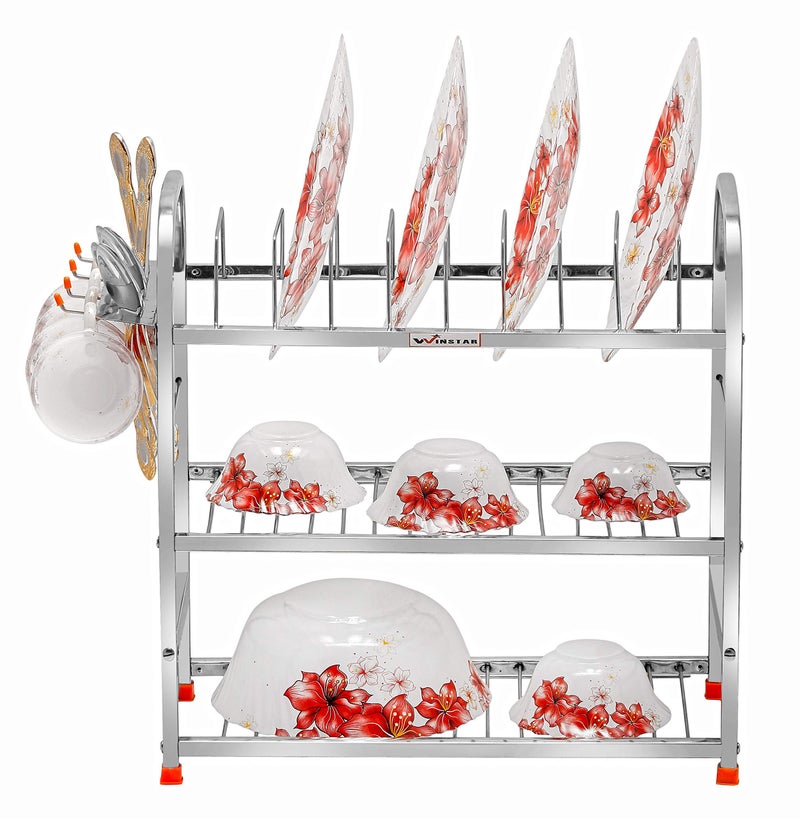 WINSTAR Stainless Steel 3 Shelf Wall Mount Kitchen Utensils Rack | Dish Rack with Plate & Cutlery Stand | Modular Kitchen Storage Rack | Home Organizer (18x18 inches) - Image 4