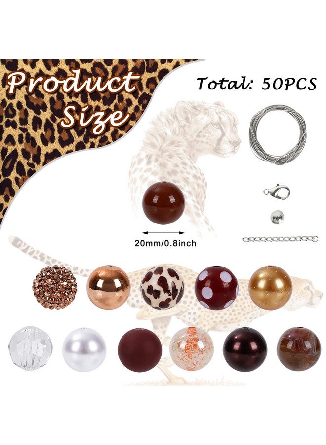 وولاين 50 قطعة حبات العلكة مكتنزة 20 مللي متر حبات البقرة البيضاء والبني 12 أنماط مختلطة خرز حليب الشوكولاتة مجموعة خرز فاصل خرز مكتنزة خرز بلاستيكي جامبو لصنع المجوهرات بنفسك - Image 2