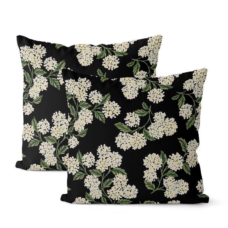 DAFENA Black Spring Pillow Covers 18x18 Inch 2 Pcs Green Hydrangea Flower Decor Throw Pillows Vintage Floral Seasonal Summer Outdoor Decoration Pillowcase Linen Cushion Cover for Couch Sofa - Image 1