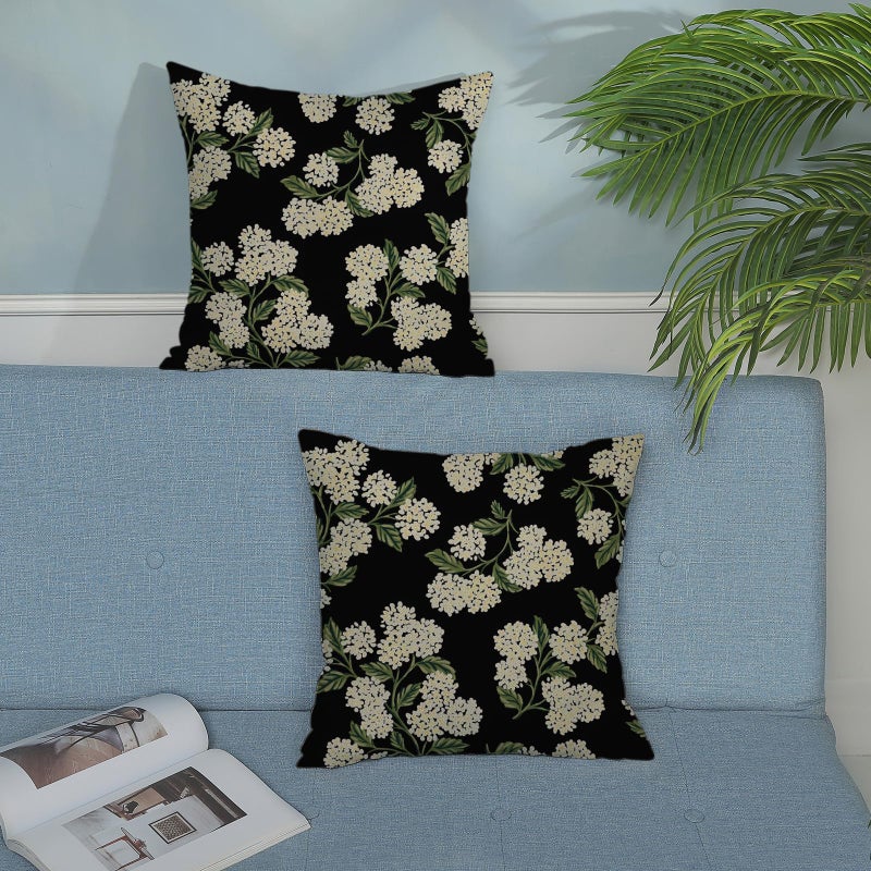 DAFENA Black Spring Pillow Covers 18x18 Inch 2 Pcs Green Hydrangea Flower Decor Throw Pillows Vintage Floral Seasonal Summer Outdoor Decoration Pillowcase Linen Cushion Cover for Couch Sofa - Image 3