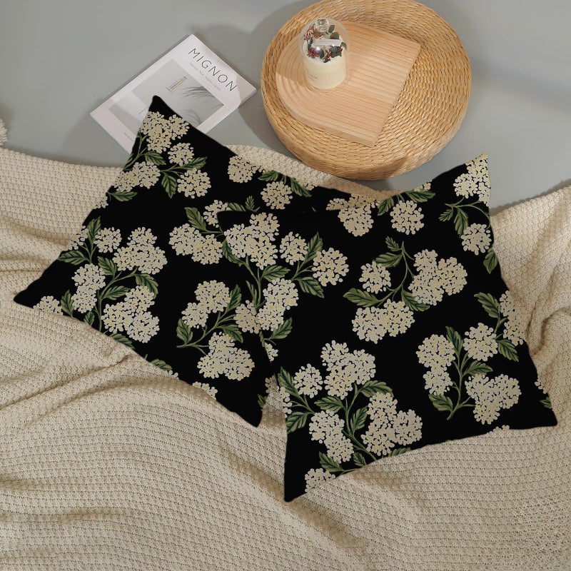 DAFENA Black Spring Pillow Covers 18x18 Inch 2 Pcs Green Hydrangea Flower Decor Throw Pillows Vintage Floral Seasonal Summer Outdoor Decoration Pillowcase Linen Cushion Cover for Couch Sofa - Image 5