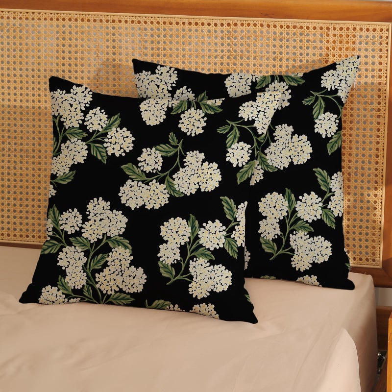 DAFENA Black Spring Pillow Covers 18x18 Inch 2 Pcs Green Hydrangea Flower Decor Throw Pillows Vintage Floral Seasonal Summer Outdoor Decoration Pillowcase Linen Cushion Cover for Couch Sofa - Image 2