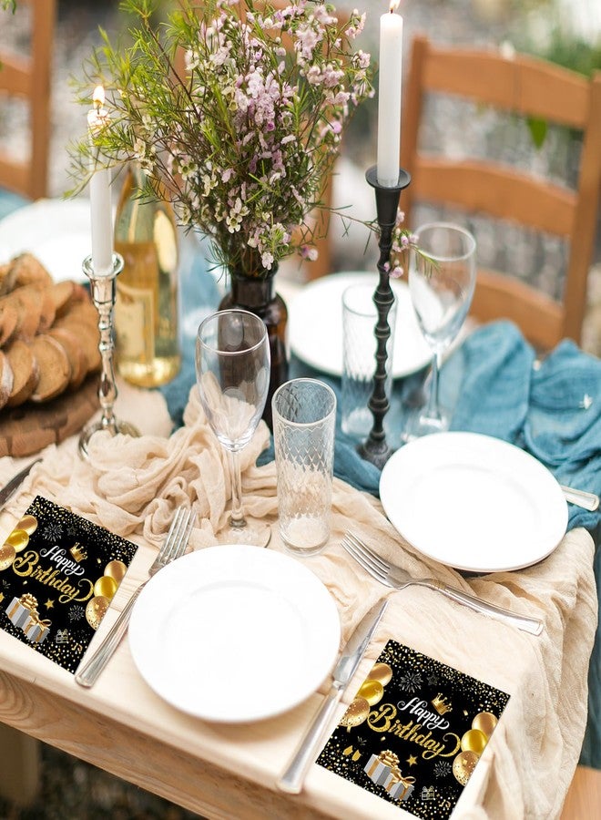 HiToJY 40PCS Happy Birthday Napkins Black and Gold Theme Disposable Paper Napkins for Dinner Picnic Birthday Party Supplies Decorations for Man Woman - Image 5