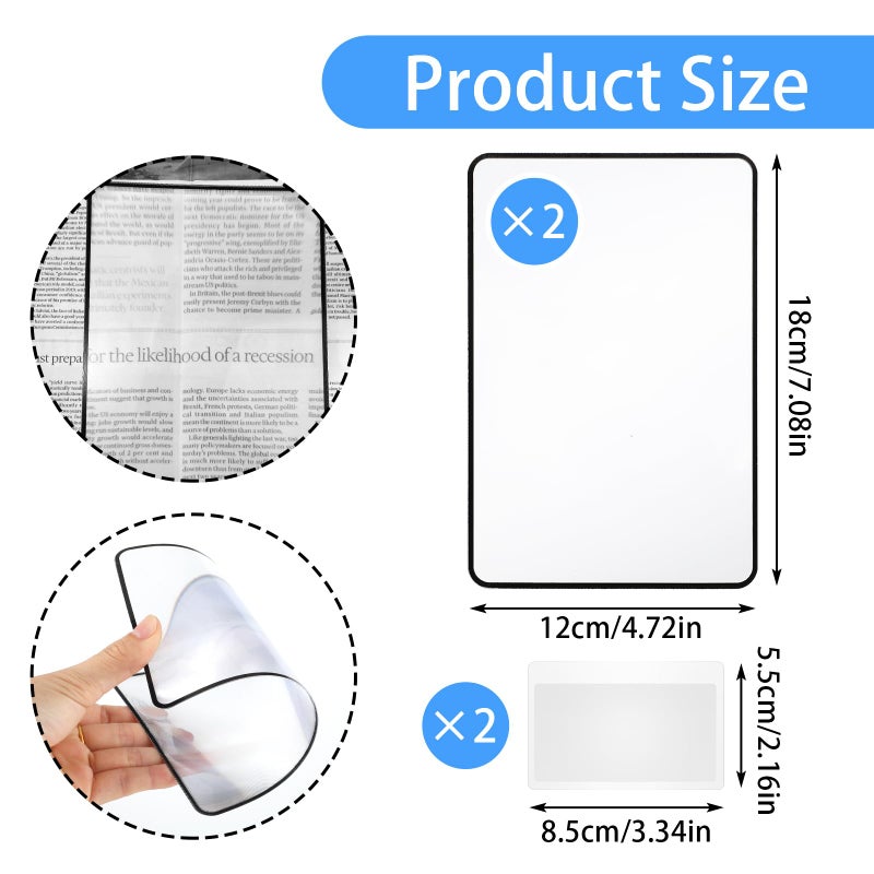 Dimeho 4 Pcs Page Magnifying Sheet 3X 5X Clear Lightweight Magnifier Flat Plastic Optical Fresnel Lens Handy Card Size Magnifier Bookmark for Seniors Reading Small Prints People with Low Vision - Image 2