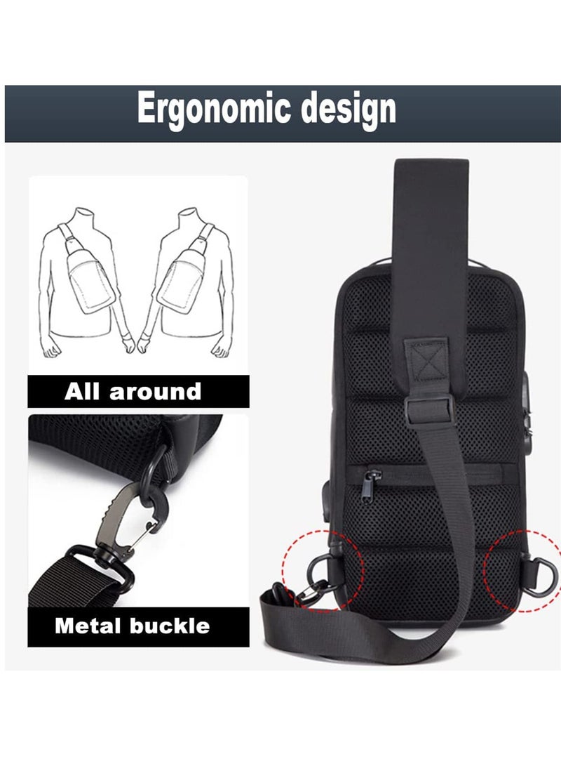 Crossbody Bag Casual Shoulder Bag Waterproof Backpack for Men and Women Business Chest Bag Waist Bag with Password Anti-Theft Lock Suitable for Travel and Hiking (E)  - Image 4