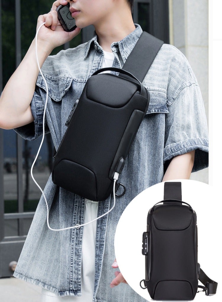 Crossbody Bag Casual Shoulder Bag Waterproof Backpack for Men and Women Business Chest Bag Waist Bag with Password Anti-Theft Lock Suitable for Travel and Hiking (E)  - Image 1