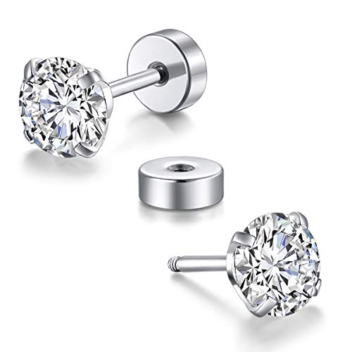 FOSIR 2mm Tiny Hypoallergenic Flat Back Earrings for Women Men Surgical Stainless Steel Stud Earrings Cubic Zirconia Studs Cartilage Earrings for Sensitive Ears Pack of 8 Pairs - Image 3
