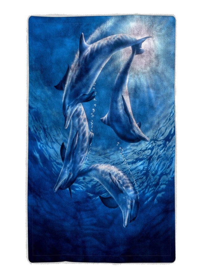 Lavish Home Sherpa Fleece Throw Blanket- Ocean Dolphin Print Pattern, Lightweight Hypoallergenic Bed Couch Soft Plush Blanket for Adults and Kids - Image 2