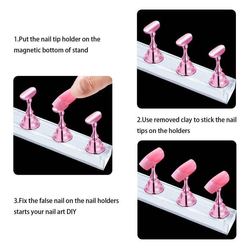 JUSTOTRY 4 Sets Pink Nail Stand for Press on Nails Display, Magnetic Fake Nails Holder for Painting Nails Practices, Beginner Acrylic Nail Art Kit Accessories, Nail Salon Equipment and Decor - Image 2