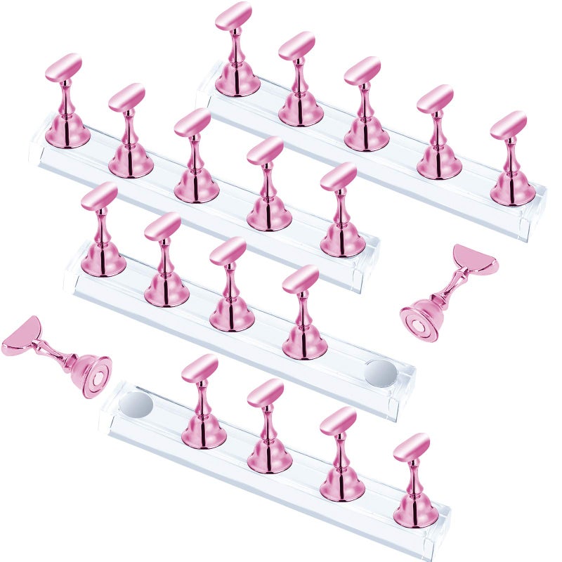 JUSTOTRY 4 Sets Pink Nail Stand for Press on Nails Display, Magnetic Fake Nails Holder for Painting Nails Practices, Beginner Acrylic Nail Art Kit Accessories, Nail Salon Equipment and Decor - Image 1