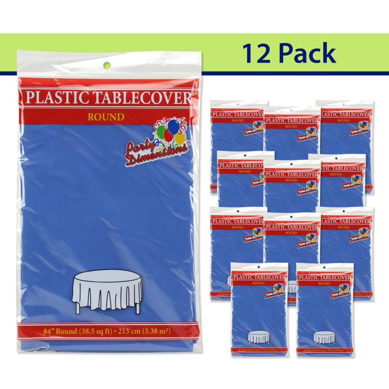 Party Dimensions Blue Disposable Plastic Tablecloth for Round Tables (12 Pack) 84 inches Table Cloths for Parties, Events & Weddings, Indoors & Outdoors, Plastic Table Cover - Image 3