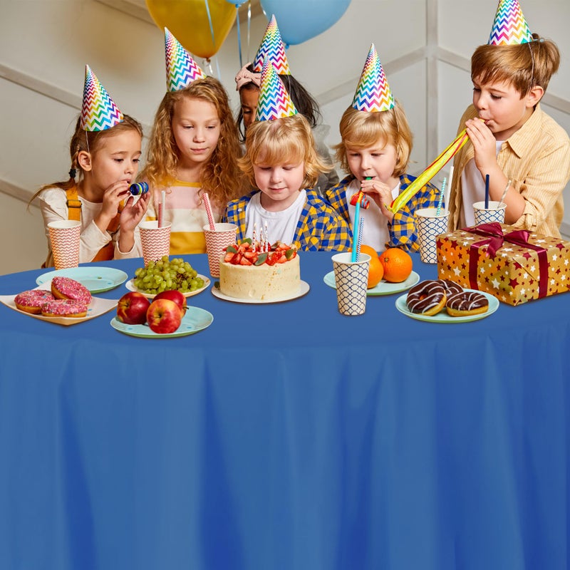 Party Dimensions Blue Disposable Plastic Tablecloth for Round Tables (12 Pack) 84 inches Table Cloths for Parties, Events & Weddings, Indoors & Outdoors, Plastic Table Cover - Image 4