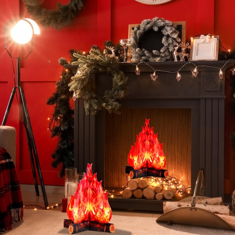 Boao 2 Set Fake Fire Fake Flame Camping Decoration 3D Cardboard Campfire Centerpiece Artificial Flames Campfire Party Decoration for Camp Bachelorette Christmas Party(12 x 10 Inch,Red Orange) - Image 5