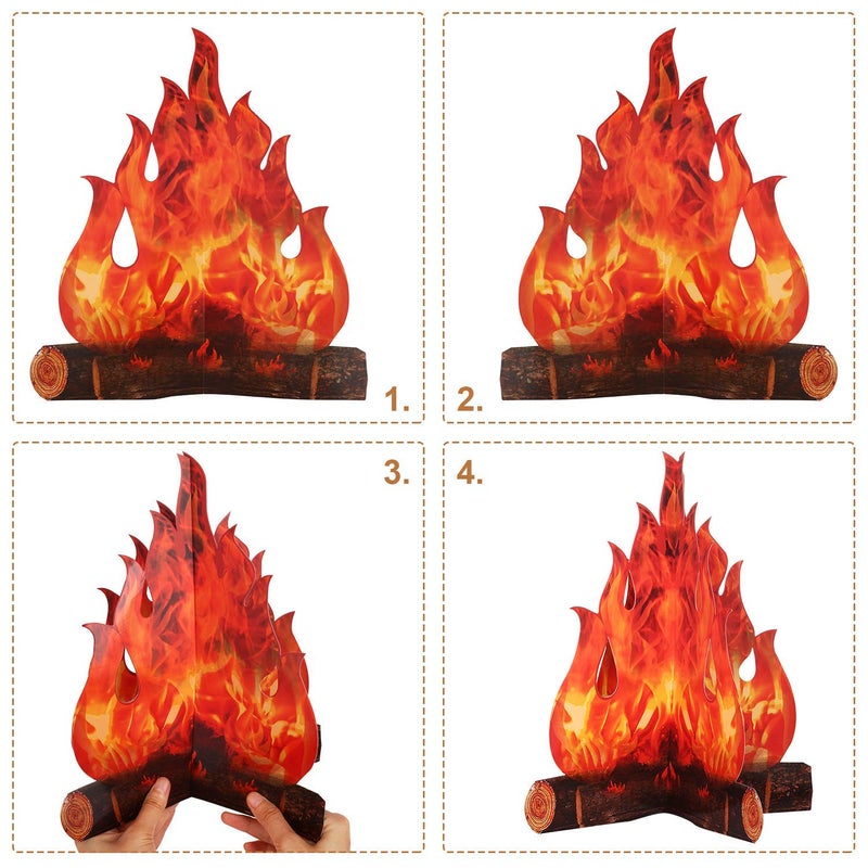 Boao 2 Set Fake Fire Fake Flame Camping Decoration 3D Cardboard Campfire Centerpiece Artificial Flames Campfire Party Decoration for Camp Bachelorette Christmas Party(12 x 10 Inch,Red Orange) - Image 3