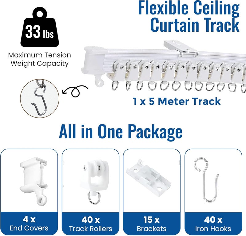 UrbanRed Flexible Bendable Ceiling Curtain Track, 16.4 ft (5 m), Mount for Rail with Curtain Tracks System, Room Divider, Curtains Rod, RV Ceiling Track for Curtains, White - Image 2