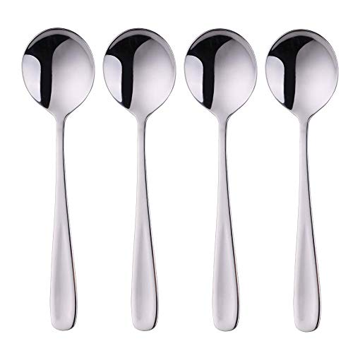 ORAPICH 7-Inch Soup Spoons, Baikai Bouillon Spoon,18/10 Stainless Steel Finished Table Dinner Spoons Set of 4 (Silver) - Image 1