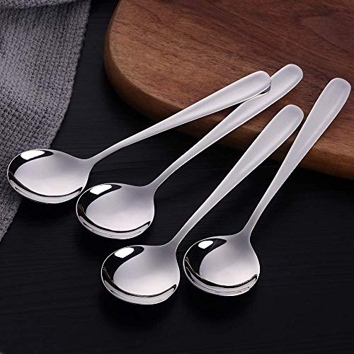 ORAPICH 7-Inch Soup Spoons, Baikai Bouillon Spoon,18/10 Stainless Steel Finished Table Dinner Spoons Set of 4 (Silver) - Image 2