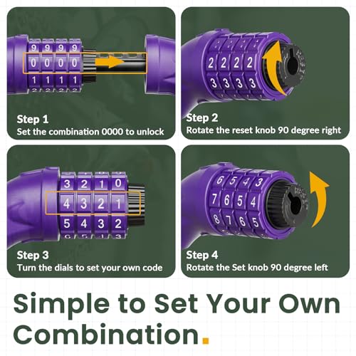 Titanker Bike Lock, 4 Feet Security Resettable Combination Coiling Bike Cable Locks with Mounting Bracket, 1/2 Inch Diameter (Purple) - Image 4