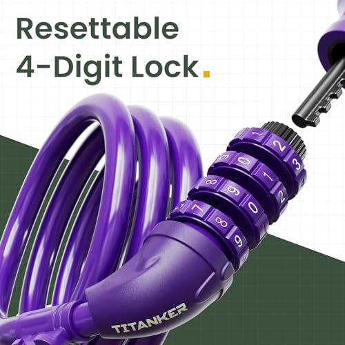 Titanker Bike Lock, 4 Feet Security Resettable Combination Coiling Bike Cable Locks with Mounting Bracket, 1/2 Inch Diameter (Purple) - Image 2