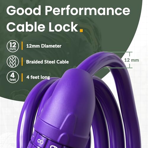 Titanker Bike Lock, 4 Feet Security Resettable Combination Coiling Bike Cable Locks with Mounting Bracket, 1/2 Inch Diameter (Purple) - Image 3