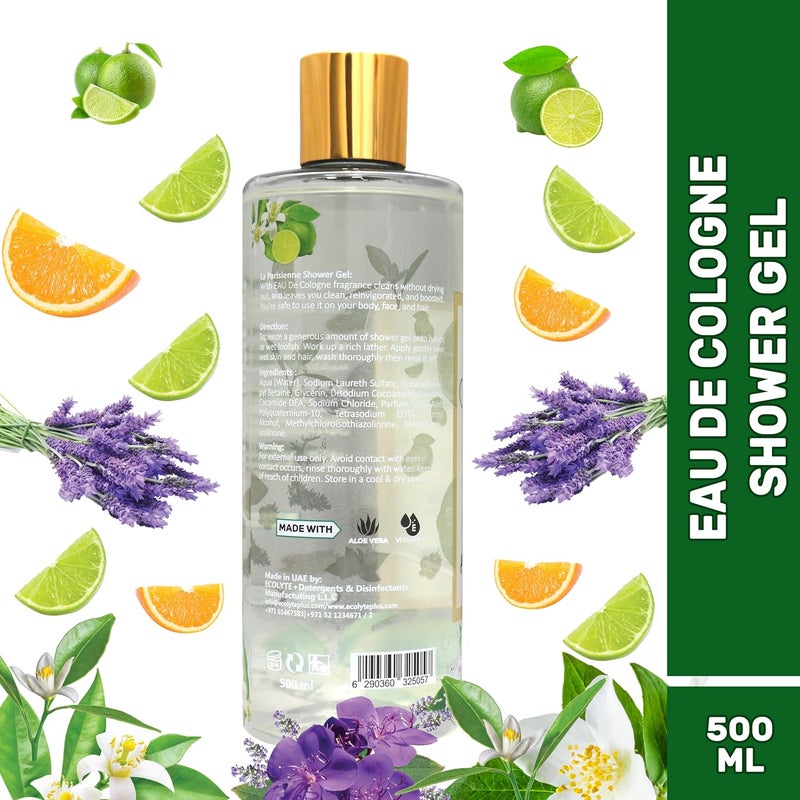 ECOLYTE+ La Parisienne Premium Luxury Shower Gel with Vitamin E - 500 ml Eau De Cologne for Men and Women - Image 3