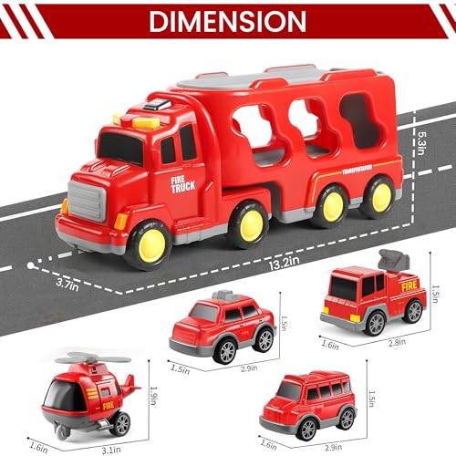 Kidology 5-in-1 Friction-Powered Fire Truck Toy Set with Music – Montessori Educational Transport Carrier Vehicle Toy for Boys & Girls, Fun Birthday Gift for Kids Ages 3+ - Image 3