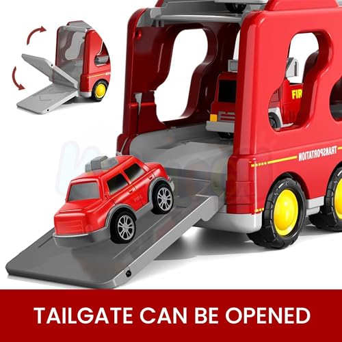 Kidology 5-in-1 Friction-Powered Fire Truck Toy Set with Music – Montessori Educational Transport Carrier Vehicle Toy for Boys & Girls, Fun Birthday Gift for Kids Ages 3+ - Image 5
