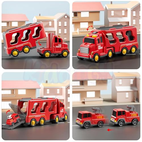 Kidology 5-in-1 Friction-Powered Fire Truck Toy Set with Music – Montessori Educational Transport Carrier Vehicle Toy for Boys & Girls, Fun Birthday Gift for Kids Ages 3+ - Image 2