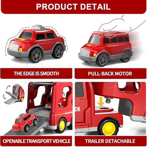 Kidology 5-in-1 Friction-Powered Fire Truck Toy Set with Music – Montessori Educational Transport Carrier Vehicle Toy for Boys & Girls, Fun Birthday Gift for Kids Ages 3+ - Image 4