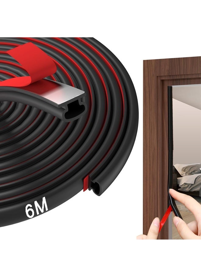 6M Black Rubber Weather Stripping Door Seal Strip, D Shape Door Rubber Weather Seal Strip for Windows - Image 1