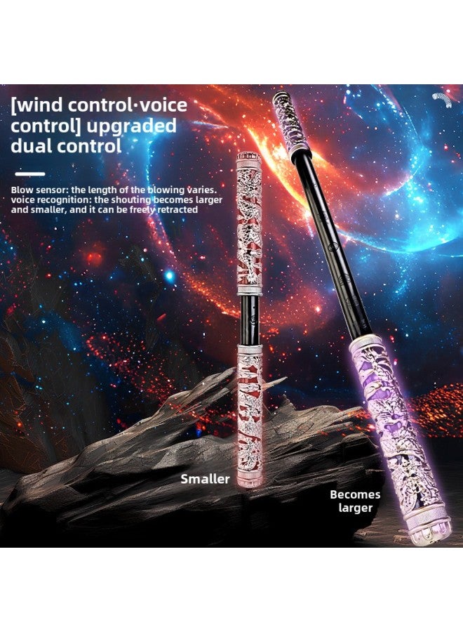 Shake Tone Black Wukong Ruyi Golden Hoop Stick Voice Control Wind Control Electric Telescopic Luminous Blowing Seven Color Children's Toy-Colour:Gold Style  Gold Hoop  - Image 4