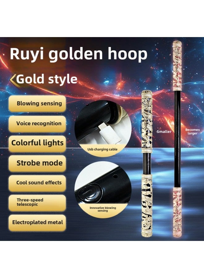 Shake Tone Black Wukong Ruyi Golden Hoop Stick Voice Control Wind Control Electric Telescopic Luminous Blowing Seven Color Children's Toy-Colour:Gold Style  Gold Hoop  - Image 1