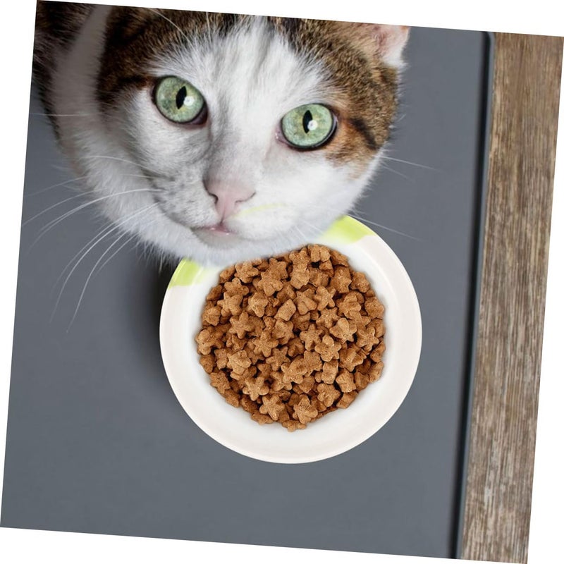 SHOWERORO 2pcs Shallow Cat Food Dish Set Ceramic Raised Feeding Plates Large Diameter Green Cat Face Design for Indoor - Image 4