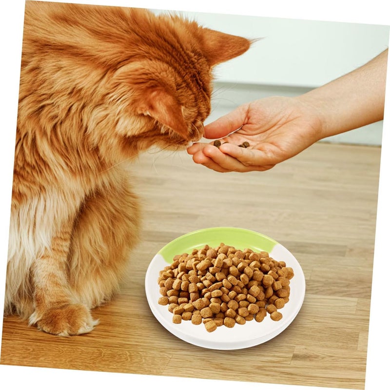 SHOWERORO 2pcs Shallow Cat Food Dish Set Ceramic Raised Feeding Plates Large Diameter Green Cat Face Design for Indoor - Image 5