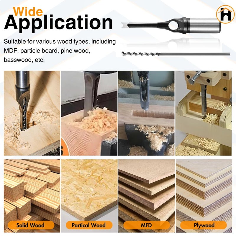 Homdum 5/8 بوصة مثقاب ثقوب مربعة مع إزميل تفريغ الخشب مع جهاز توصيل التثبيت لأدوات النجارة مثقاب تفريغ بقطر 16 مم مع إزميل تفريغ مربع - Image 4