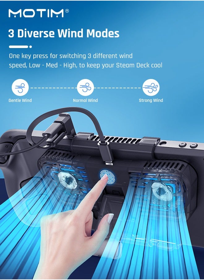 Motim - RGB Cooling Fan with Kickstand for Valve Steam Deck Nintendo Switch/OLED Rog Ally Cooling Fan Dock USB-C Adaptor Steam Deck Cooler with Adjustable Speed Blue RGB Lighting - Image 1
