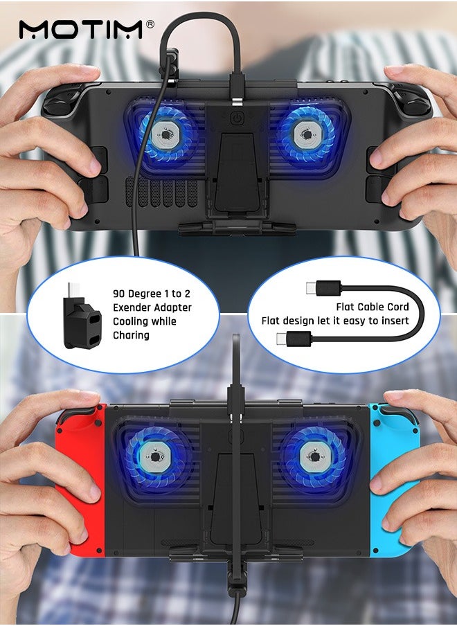 Motim - RGB Cooling Fan with Kickstand for Valve Steam Deck Nintendo Switch/OLED Rog Ally Cooling Fan Dock USB-C Adaptor Steam Deck Cooler with Adjustable Speed Blue RGB Lighting - Image 1