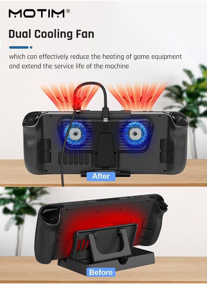 Motim - RGB Cooling Fan with Kickstand for Valve Steam Deck Nintendo Switch/OLED Rog Ally Cooling Fan Dock USB-C Adaptor Steam Deck Cooler with Adjustable Speed Blue RGB Lighting - Image 1