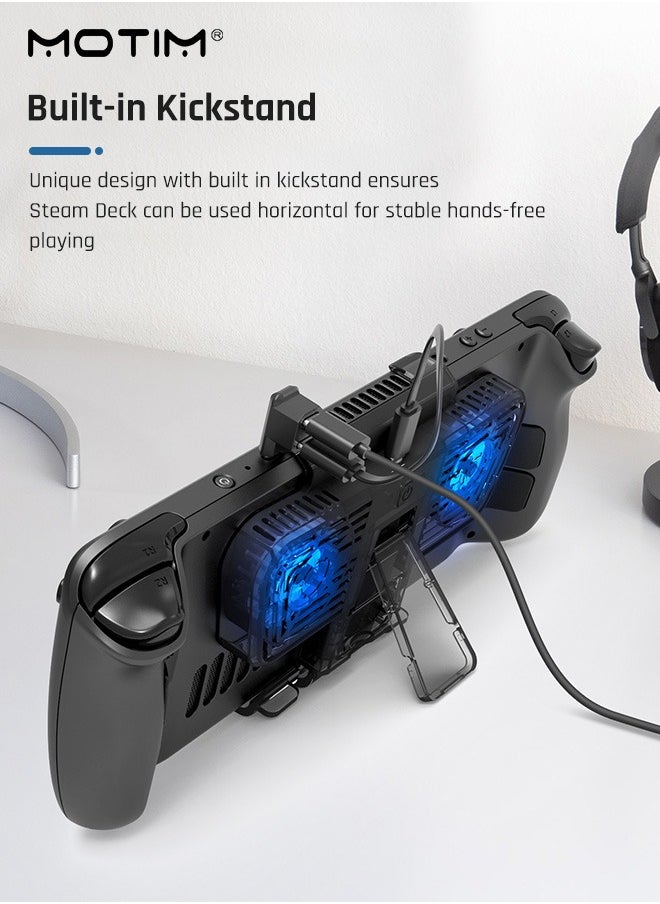 Motim - RGB Cooling Fan with Kickstand for Valve Steam Deck Nintendo Switch/OLED Rog Ally Cooling Fan Dock USB-C Adaptor Steam Deck Cooler with Adjustable Speed Blue RGB Lighting - Image 1