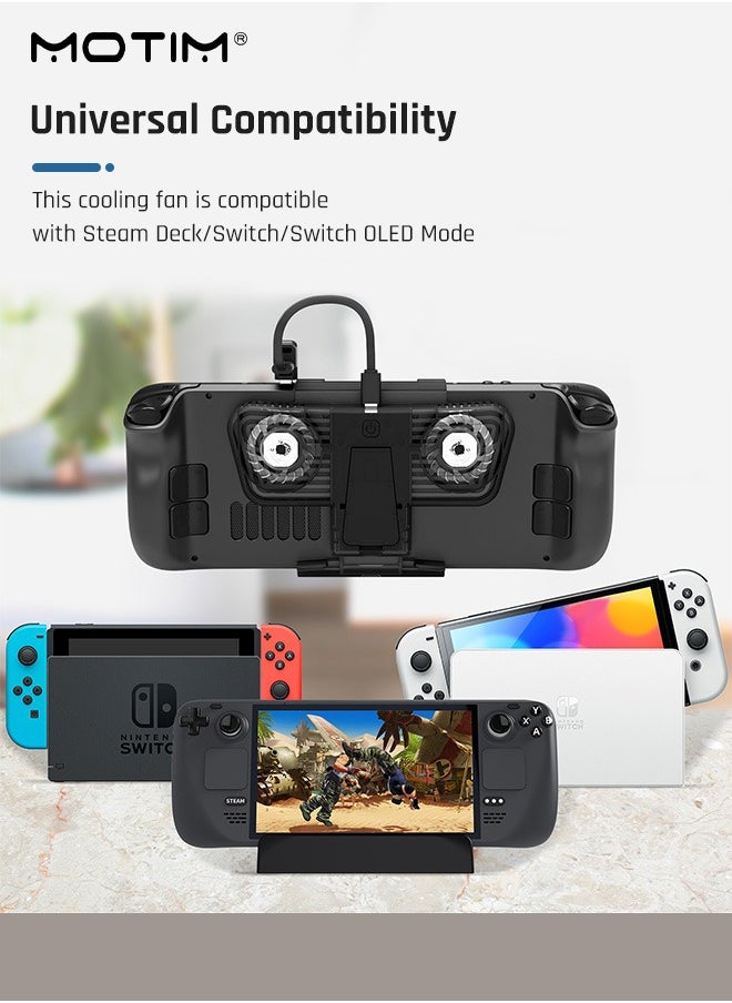 Motim - RGB Cooling Fan with Kickstand for Valve Steam Deck Nintendo Switch/OLED Rog Ally Cooling Fan Dock USB-C Adaptor Steam Deck Cooler with Adjustable Speed Blue RGB Lighting - Image 1
