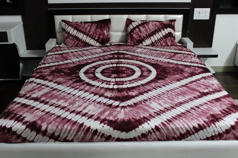 Color Nirvana Color Nirvana 120 TC 100% Cotton Circle Design Tie Dye Double Bedsheet with 2 Pillow Covers - Maroon Light Dark  - Image 1