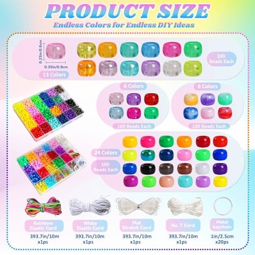 CUPLOOV 4300Pcs Pony Beads Kit for Bracelets Jewelry Making, 41 Colors Plastic 6×9mm Pony Beads Set Bulk, Friendship Beads for Keychains, Necklaces, DIY Crafts Gifts (100pcs Per Color) - Image 5