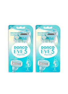 DORCO EVE 5 Women's Disposable Razors Smooth Touch | Wide moisture bar, 5 Blades for smooth shave | Multipurpose Hair Remover | 2 pack (6counts) 