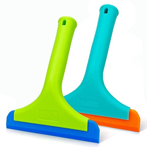 GUGUGI Super Flexible Silicone Squeegee, Auto Water Blade, Water Wiper, Shower Squeegee, 5.9'' Blade and 7.5'' Long Handle, for Car Windshield, Window, Mirror, Glass Door, Green+Lake Blue - Image 1