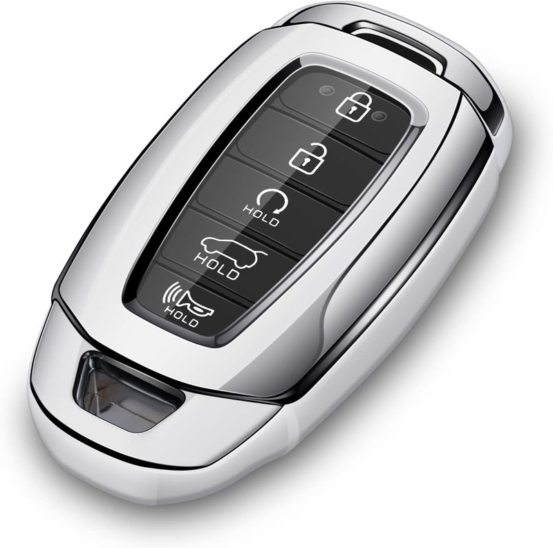 Tengare Car Key Fob Cover Compatible with Hyundai Key Case Silver Protector Keychain Holder - Image 1